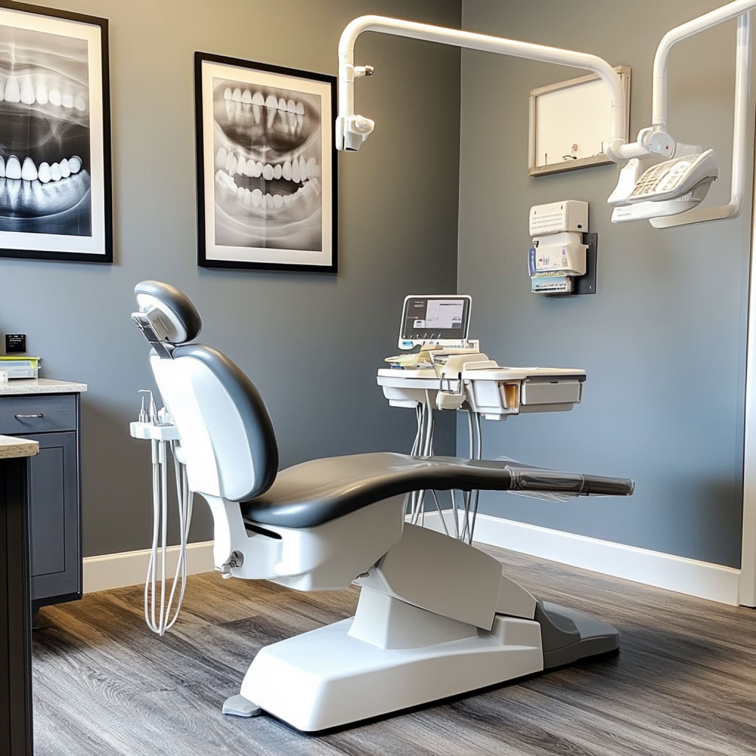 A modern dental operatory chair utilizing high-tech kids dental patient resources at Sunset Children's Dentistry